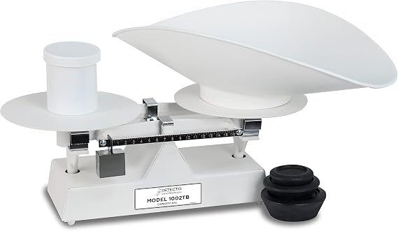 DETECTO 1002TB Mechanical Baker's Dough Scale, 8 lb x 1/4 oz Capacity, White Baked Enamel Finish, Includes Scoop and Weight Set