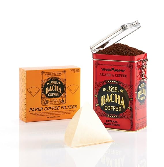 Bacha Coffee | Eternal Marrakech Fine Flavoured Coffee, Autograph Collection, 100% Arabica Specialty Coffee, Ground Beans, Medium Roast, 350g & 100% Natural Wood Fibre Paper Filters, Small