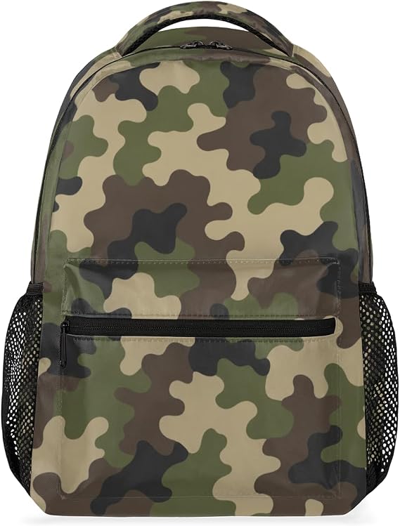 Bardic Camouflage Print Kids Backpack for Boys Girls, 16 Inch School Backpack Military Camo Elementary School Bag Students Bookbags Travel Laptop Backpacks Casual Daypack