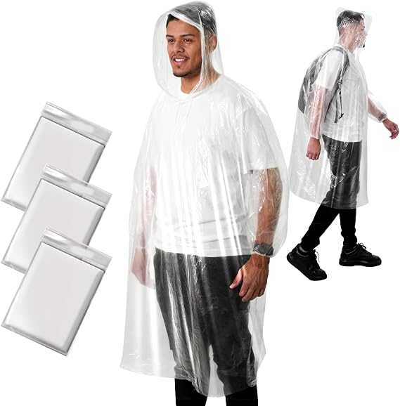 ANYOO Disposable Rain Poncho Adults Waterproof Lightweight Emergency Poncho | Hooded Ponchos with Sleeves, Pocket-size Portable,Thickened PE, Tough & Tear-resistant,Multi-pack Bundle, Travel Essential