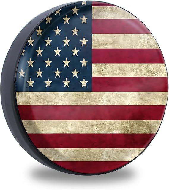 Retro American Flag Spare Tire Cover Fit for Jeep RV Truck SUV Travel Camper Trailer 14",15",16",17",Waterproof and Dustproof Protection Tires(14" for Diameter 23"-27"/58.42-68.58cm)