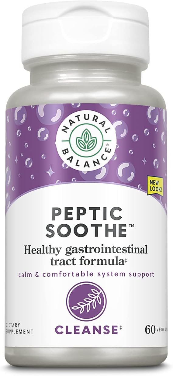 Natural Balance Peptic Soothe | Gastrointestinal Formula for Healthy Digestion Support | with Zinc Carnosine, L-Glutamine & Mastic Gum | 60 VegCaps