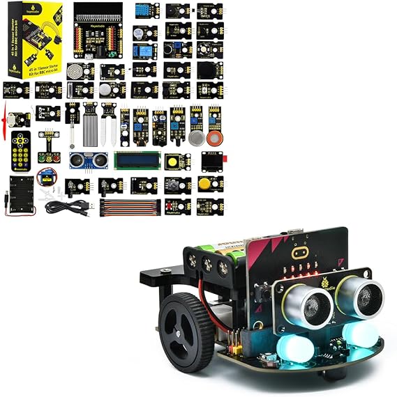 KEYESTUDIO 45 Sensors Starter Kit + Micro:bit V2 Robot Car