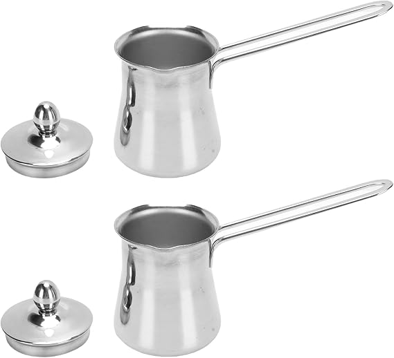 2 Pcs Turkish Coffee Pot, Stainless Steel 15floz Greek Arabic Coffee Milk Warmer Pot, Stovetop Warmer for Milk Butter Chocolate Melting, Ibrik Briki Tea Maker