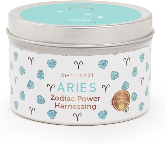 Magnificent 101 Aries Zodiac Sign Candle - Scented Soy Wax Candle - Choose Your Birthdate - Great Holiday Favor for Astrology Fans - 6 oz Tin Holder