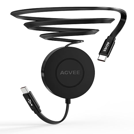 AGVEE 0.3ft Fixed / 2.3ft Extend Single-End Retractable USB C to C Cable