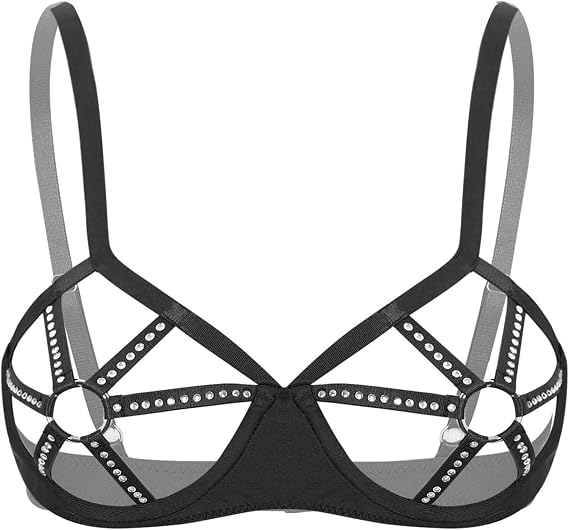 Jelory Sexy Transparent Underwired Bra O-Ring Cutout Cup Push Up Lingerie for Nightclub Dating Night Wear