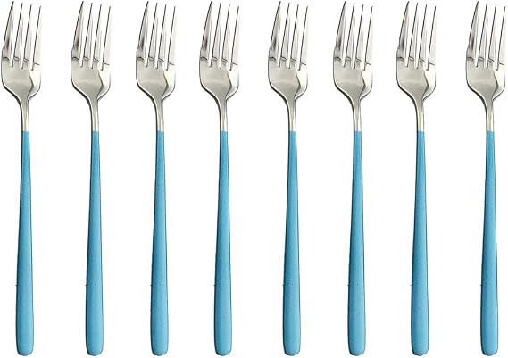 304 Stainless Steel Dessert Fork, Cake Salad Forks, 7.2 inch, Set of 8 (Blue Handle Silver)
