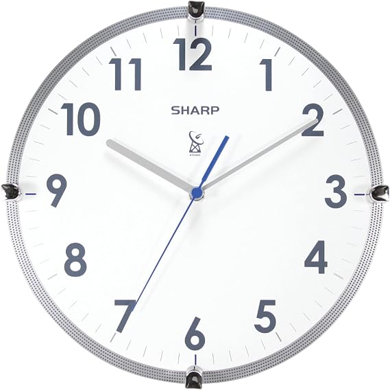 Sharp Atomic Round Wall Clock, 11", White/Silver