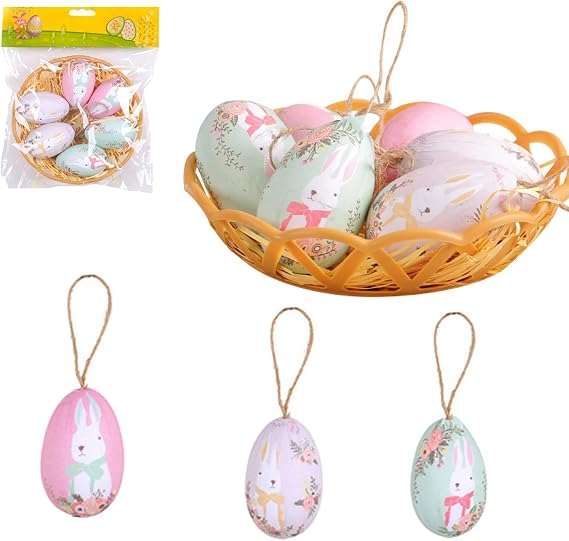 Easter Egg Hanging Ornament for Spring Party Decorations 5 Colorful Eggs with Basket Easter Pendant Accessories