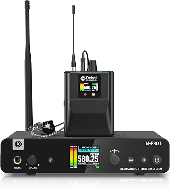 Debra M-PROI Wireless in-Ear Monitor System with Auto Frequency Scan, Stereo/Mono Mode, 80m Range, Bluetooth, and IR Sync for Stage, Studio, Live Performance (Single Channel, 1 Bodypack)