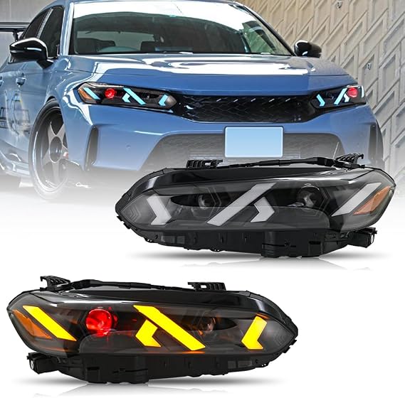 Headlights Compatible with 11th Gen Honda Civic 2022-2025 Projector Frontlight Frontlamp with Blue Animation Amber Sequential Turn Signal Front Head Lamp(Lambo Style, No Need Bulbs)