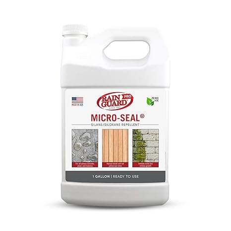 Rainguard Pro Micro-Seal Water Repellent Sealer, Breathable Silane Siloxane Penetrating Sealer for Concrete, Brick, Masonry, Stucco & Wood, Clear Natural Finish, Ready-to-Use, 1 Gallon