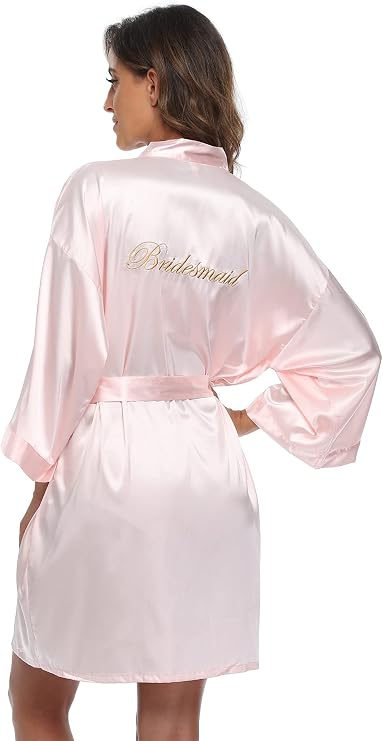 Super Shopping-zone Women's Pure Bride Robes Embroidery Bridesmaid Robes Bridal Party Kimono Robe Wedding Sleepwear