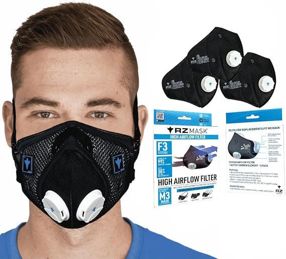 RZ Mask RZM3 Reusable Dust Mask and F3 Filter Replacement Bundle - Woodworking, Landscaping, Sanding