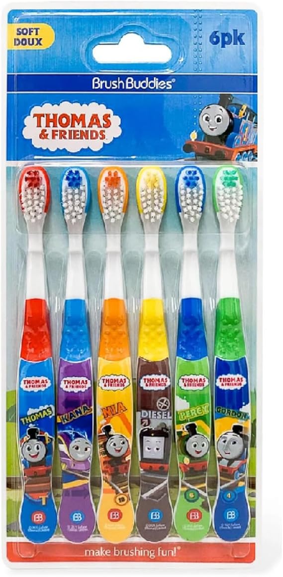 Brush Buddies Thomas & Friends Kids Toothbrush Set 6 Pack Soft Bristle Toddler Toothbrush Ages 2+ Small Head Easy Grip Handle Fun Character Toothbrushes Kids Oral Care