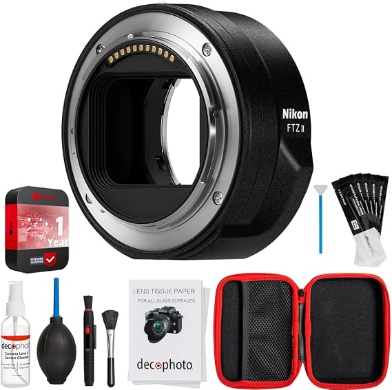 Nikon 4264 FTZ II Lens Mount Adapter for F-Mount to Z-Mount Mirrorless Bundle with Deco Photo All-in-One Cleaning Kit w/Case, Deco Photo 5pc Sensor Cleaner Swabs and 1 YR CPS Protection Pack