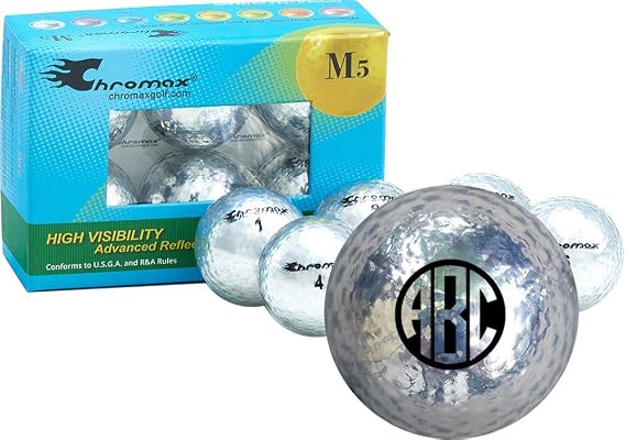 Chromax Metallic Silver Monogram Personalized M5 Golf Balls - 6-Pack