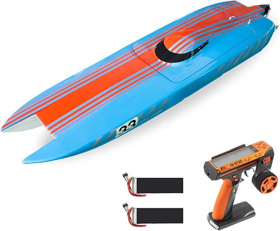 DTRC 100KM/H RC Racing Boat DTRC E33 Remote Control Fiber Glass Electric Speedboat Watercraft Model Dual Brushless Motor RTR Battery Hobby Grade Model for Adult Hobby(Blue)