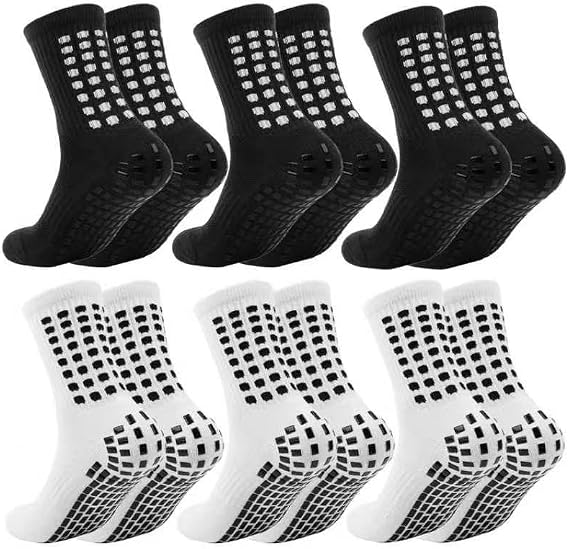 fjberrtsat 6 Pairs Kids Grip Soccer Socks Cushioned Non Slip Grippy Football Athletic Sports Socks for Boys Girls 4/6