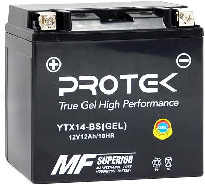Protek YTX14-BS YTX14H GYZ16H UTX14-BS ETX14-BS 12V 12Ah Sealed Gel Type Battery Maintenance Free Factory Activated For 2003-2012 Honda VTX1300 C R S Retro, 1991-2002 Honda ST1100, 2000-2007 VT1100
