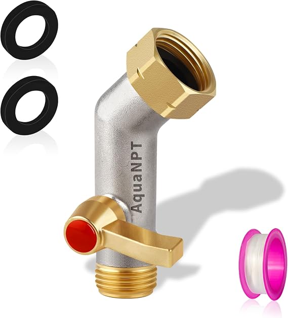 Outdoor Garden Hose Shut Off Valve, 3/4GHT Brass Nickel Plated Outside Faucet Extender for Outdoor Faucet, Spigot Extenders, 135 Degree Hose Elbow Connector, 360 Degree Swivel Inlet