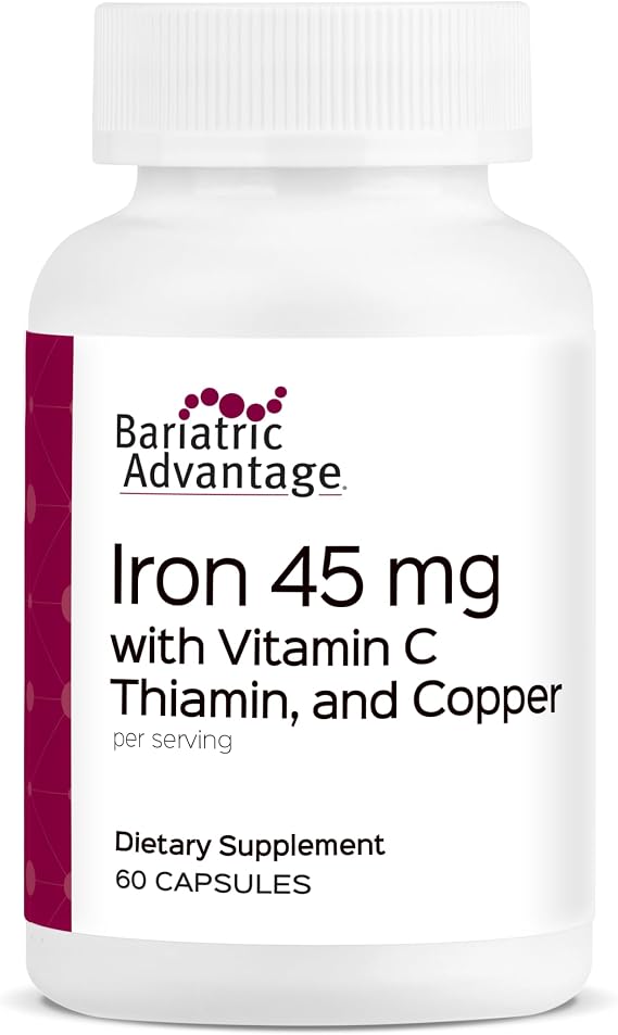 Bariatric Advantage Iron 45 mg with Vitamin C, Thiamin & Copper, 60 Count | 45 mg Iron with Vitamin C, Thiamin and Copper, Increased Absorption*, Easily Digestible for Bariatric Patients