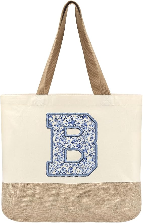 Initial Canvas Tote Bag, Womens Personalized Monogram B Tote Bags, Suitable for Wedding Engagement Parties Honeymoon Birthday Beach Holiday, Gift for Women Grandma Mom Teacher Friends Bridesmaids