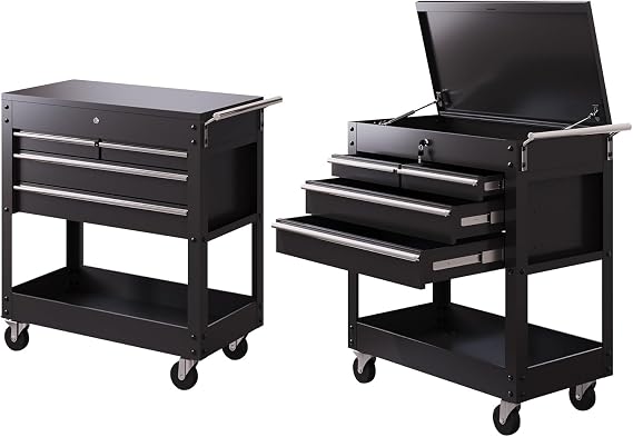 4-Tier Rolling Tool Cart with 4 Locking Drawers, Heavy Duty Metal Tool Storage Organizer on Wheels, Mobile Tool Chest Workbench for Garage Workshop