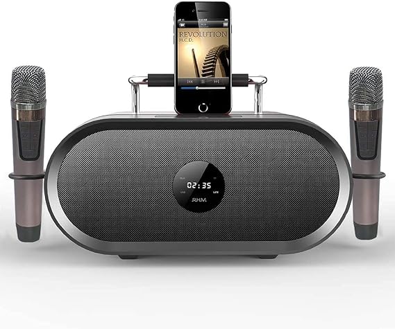 K666 Karaoke Machine with 2 UHF Wireless Mics & Voice Beautifier | 60W Balanced Audio, 8H Playtime, Built-in Handle for Backyard BBQ, Camping & Outdoor Events, Bluetooth/AUX/USB/PC Support