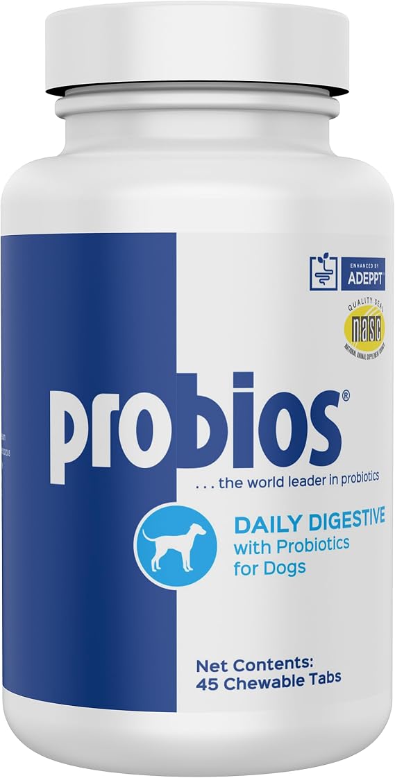 Probios Chewable Tablets for Dogs, Daily Probiotic Supplement for Gut Health, Digestion & Immune Support, Improves Microbiome Balance During Stress, Travel & Routine Changes, Chicken Liver, 45 Count