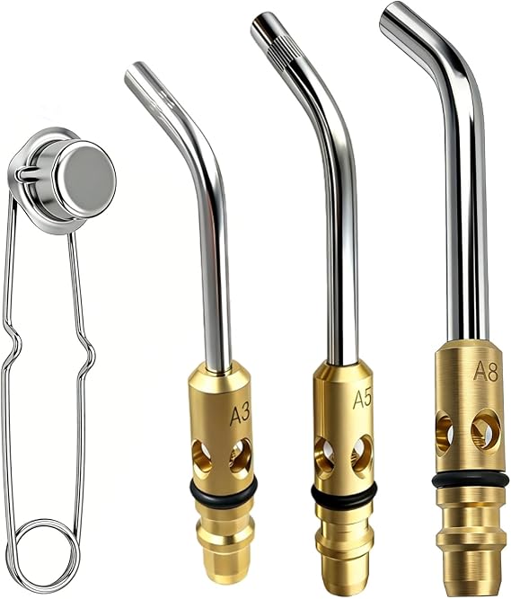 A3 A5 A8 Air Acetylene Turbo Torch Tip Kit, Acetylene Torch Tips Set | Including 3/16" 1/4" 5/16" Tip Size for Torch Acetylene Tip Kits, Manual Lighting, Quick Connect, Removable Orifice Screw