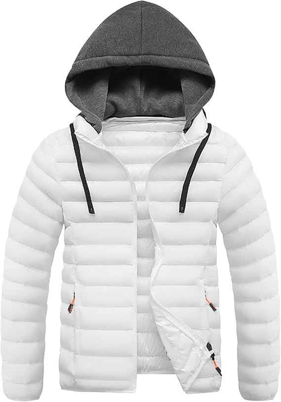 DGHM-JLMY Men Lightweight Winter Slim Fit Hood Down Jacket Full Zip Puffer Quilted Hooded Pocket Zip Warm Thicken Coat Hood (Beige3,X-Large)