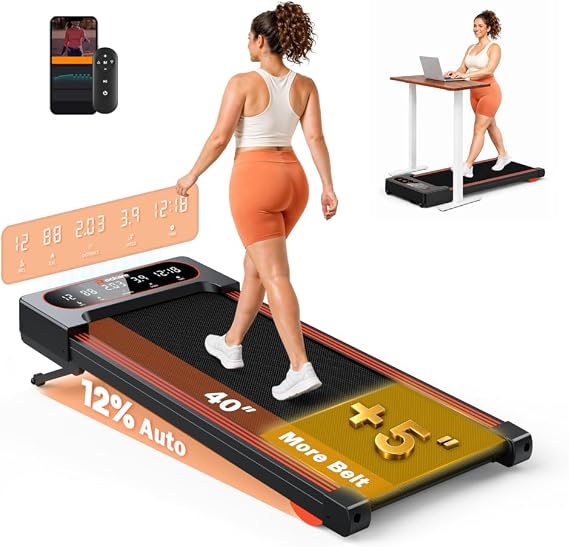 Walking Pad Treadmill with Auto Incline 12%-12Level, Quiet BLDC EvoDrive