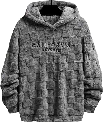 Mens Letter Embroidery Textured Drop Shoulder Fuzzy Hoodie, Casual Fashion Long Sleeve Hooded Sweatshirt
