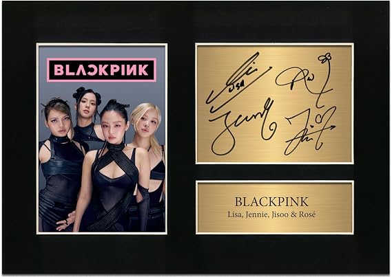 BLACKPINK Autograph Reproduction A4 Mounted Print K Pop Band Lisa Jennie Jisoo Rose Signature Poster Wall Art Black Mount Display Collectible No199
