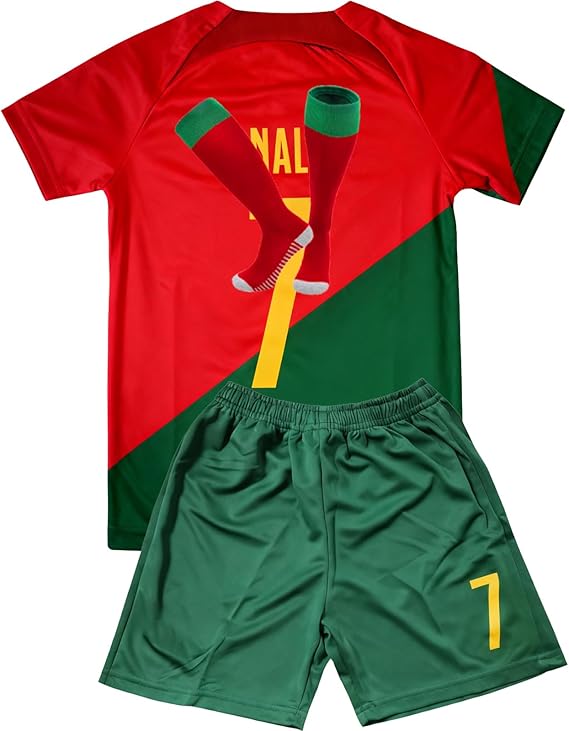 Soccer Jerseys Kids 7#10 Football Sports Fan for Boys Girls Youth Soccer Shirts and Shorts Stockings Set for 4-14 Years