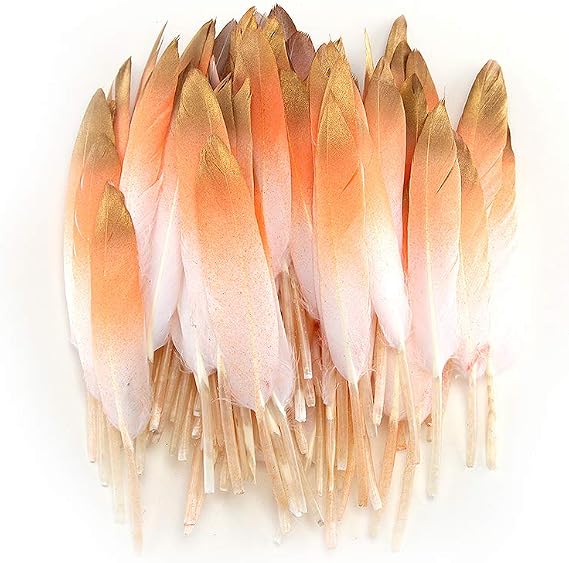 Sowder 50pcs Colorful Gold Goose Feathers 4-6inch(10-15cm) for Art Craft Party Decoration Clothing Accessories Duck Feather(Orange&Gold)