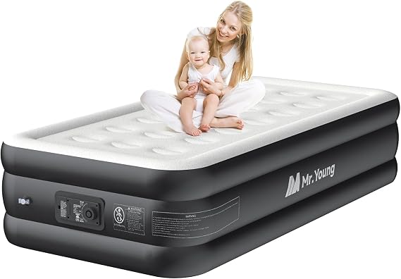 Mr.Young Air Mattress Twin with Built in Pump, 18" Raised Luxury Blow up Mattress, Colchones Inflables in 2 Mins Self-Inflation/Deflation, Inflatable Mattress for Guests and Home, Camping, 650lb MAX