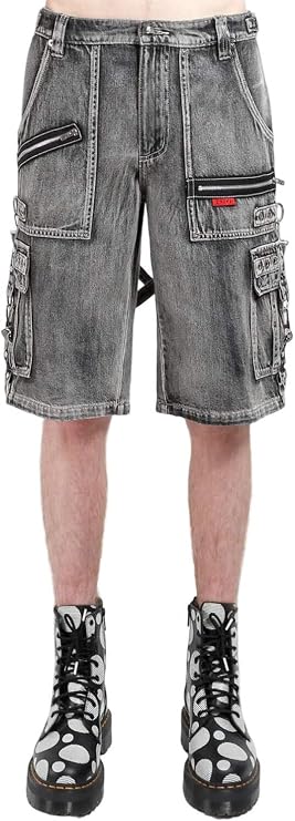Tripp NYC Cargo Shorts, Fog Wash Denim, Adjustable Drawstring Waist, Multiple Pockets, Goth, Punk, Emo, Unisex