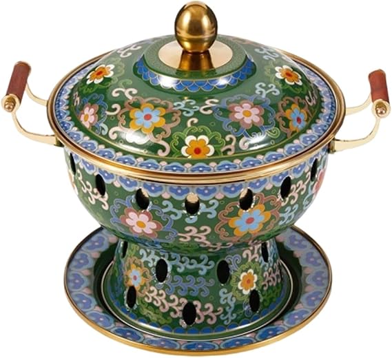 Copper hot Pot, Single Person Copper Pot Hot Pot Chinese Traditional Cloisonne Hot Pot by Commercial Alcohol Chinese Hot Pot,Red2-27 * 23cm(Green2)