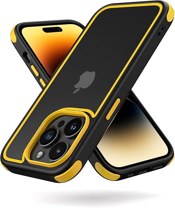 MobNano for iPhone 14 Pro Max Case, [Multi-Color][Shockproof] [Dropproof] Bumper Case, [Non-Yellowing] Clear Back Case - Black/Yellow