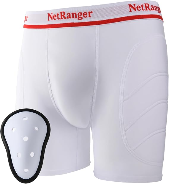 Youth Boys Padded Sliding Shorts Compression Underwear Sports with Protective Cup for Baseball Football Softball White, X-Small