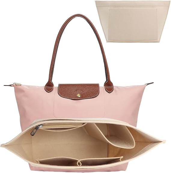 Longchamp L için çanta düzenleyici, Longchamp çantası, el çantası düzenleyici, çok cepli keçe çanta düzenleyici, katlanır çanta Organi-zerfor Insert Wallet Organi-zer (bej, M)