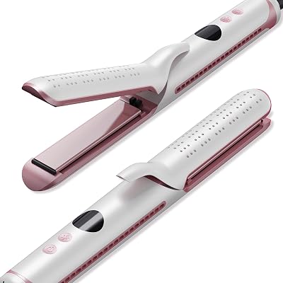 Airflow 2-in-1 Hair Straightener & Curler, Titanium Flat Iron with 360 Cooling Vents for Style Locking | Dual Voltage for Travel, 5 Heat Settings, Auto Off & 15s Fast Heat-Up