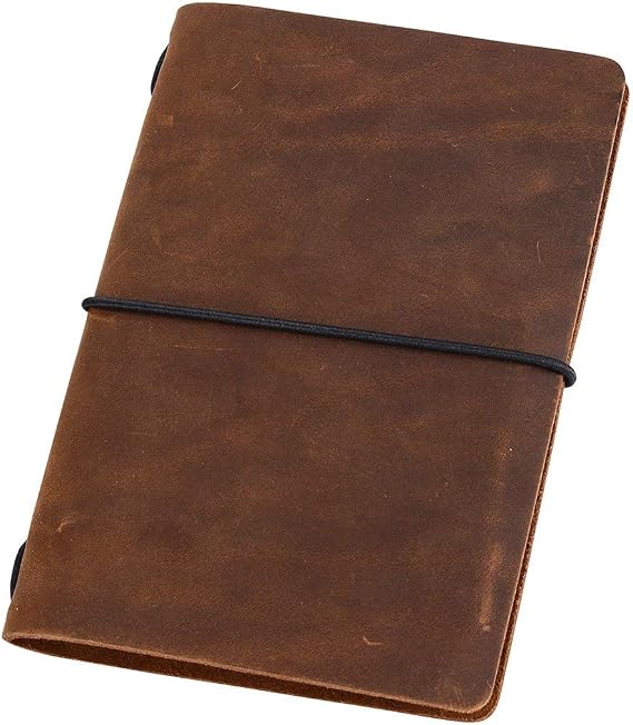 newestor Pocket Travelers Notebook, Refillable Leather Travel Journal for Men & Women, Notebook Cover for Field Notes, Moleskine Small 3.5 x 5.5 Inches, Brown