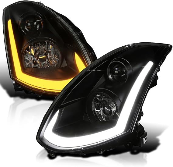 SPEC-D TUNING Black Smoke Projector Headlights w/Sequential LED Strip | For 2003-2007 Infiniti G35 Coupe