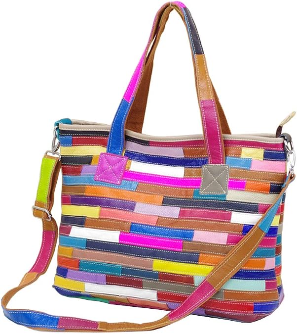 Segater Women's Multicolor Tote Handbag Genuine Leather Color matching Design Hobo Crossbody Shoulder Bag Purses