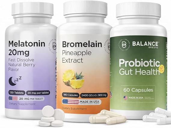 Balancebreens Melatonin + Bromelain + Probiotics Nighttime Digestive Wellness Bundle