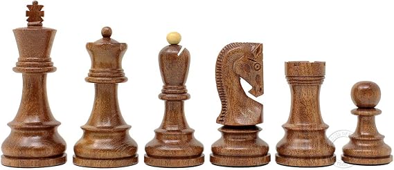 Tournament Chess Pieces - Yugo (Zagreb) Staunton King Height 3.75" + 2 Extra Queens - Golden Acacia Wood/Boxwood - Weighted